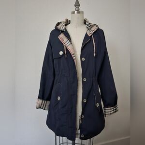 Navy Burberry rain coat